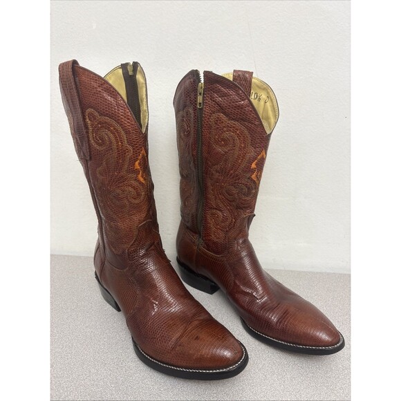 Corral Genuine Lizard, Rare Side Zip, Mens Boots, Cognac Brown, Size 10.5 D EUC main image 9